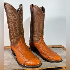 Justin Men’s Cowboy Boots Size 10.5 D Saddle Smooth Ostrich J40061 Made In USA